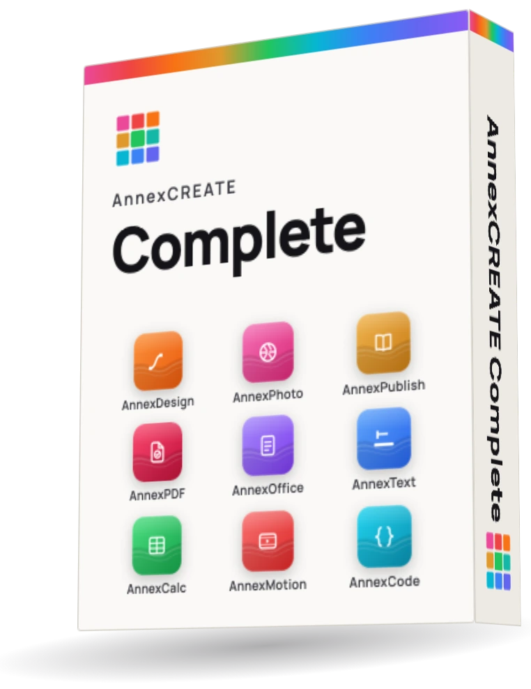 Sinnbild einer Verpackung: AnnexCREATE Complete mit neun Programmen von AnnexDesign bis AnnexCode