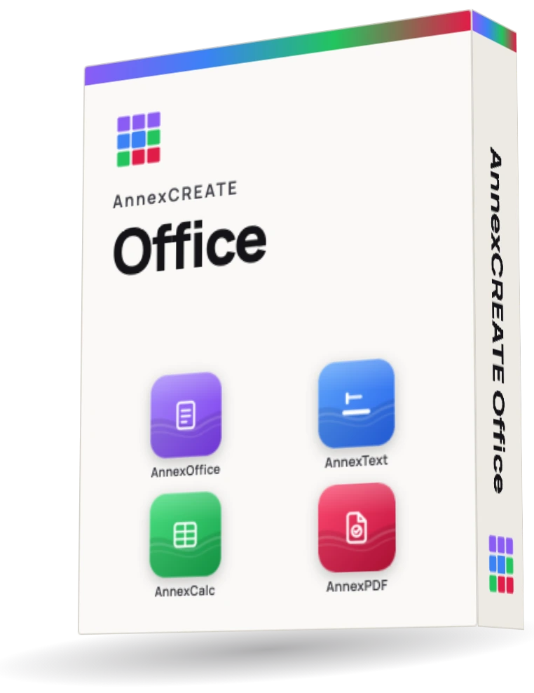 Sinnbild einer Verpackung: AnnexCREATE Office mit AnnexOffice, AnnexText, AnnexCalc und AnnexPDF