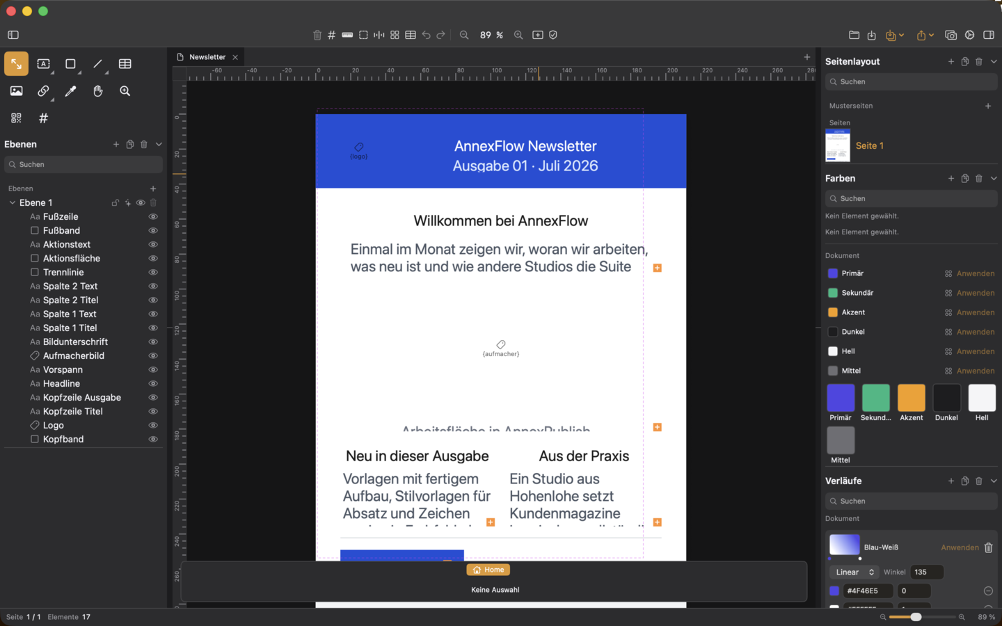 AnnexPublish im Betrieb, dunkle Oberfläche