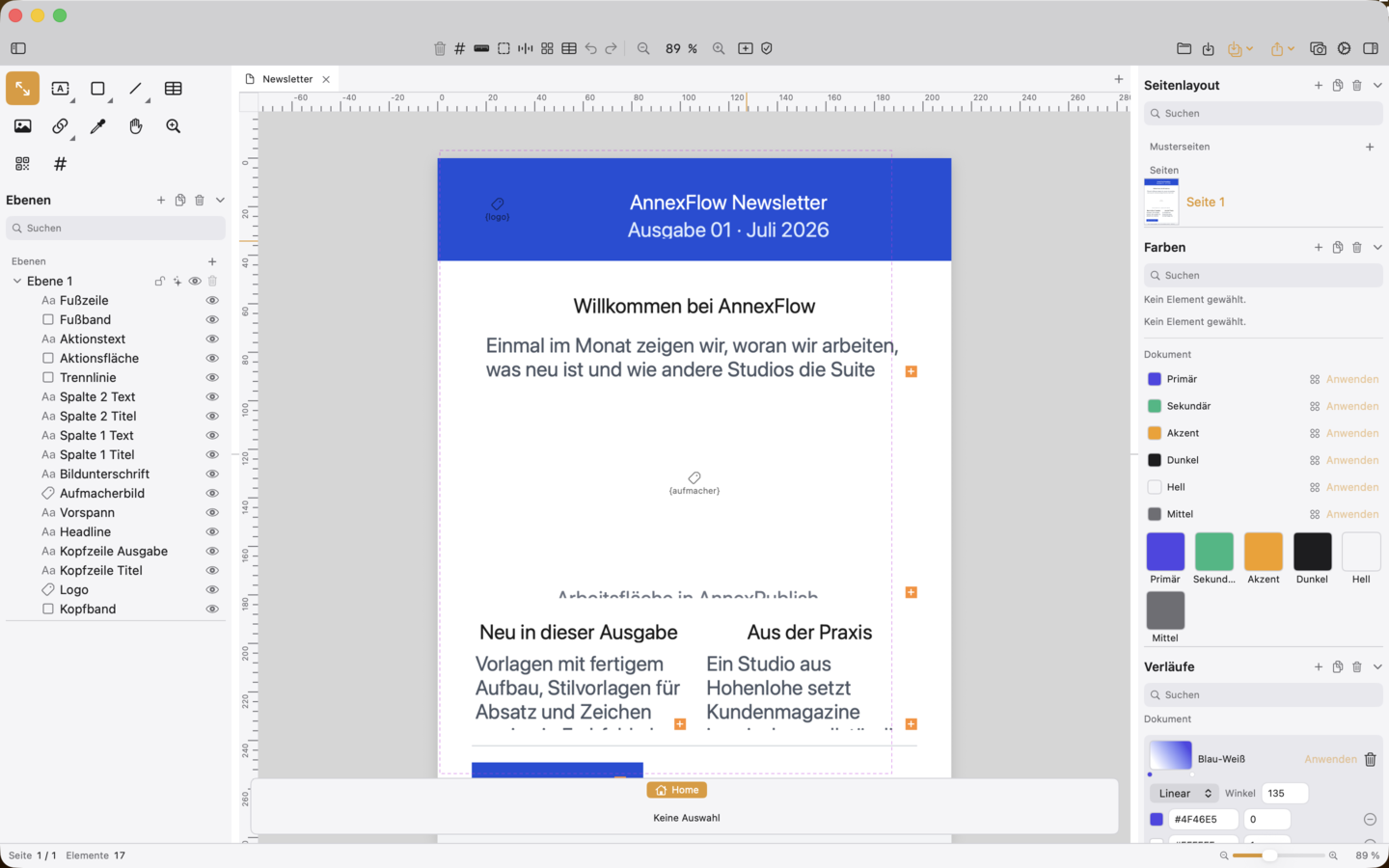 AnnexPublish im Betrieb, helle Oberfläche